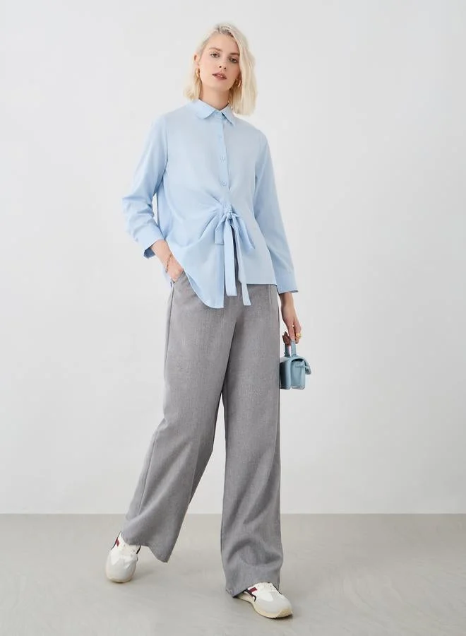 Take Two Take Two Solid Buttoned Top with Tie-Up Detail
