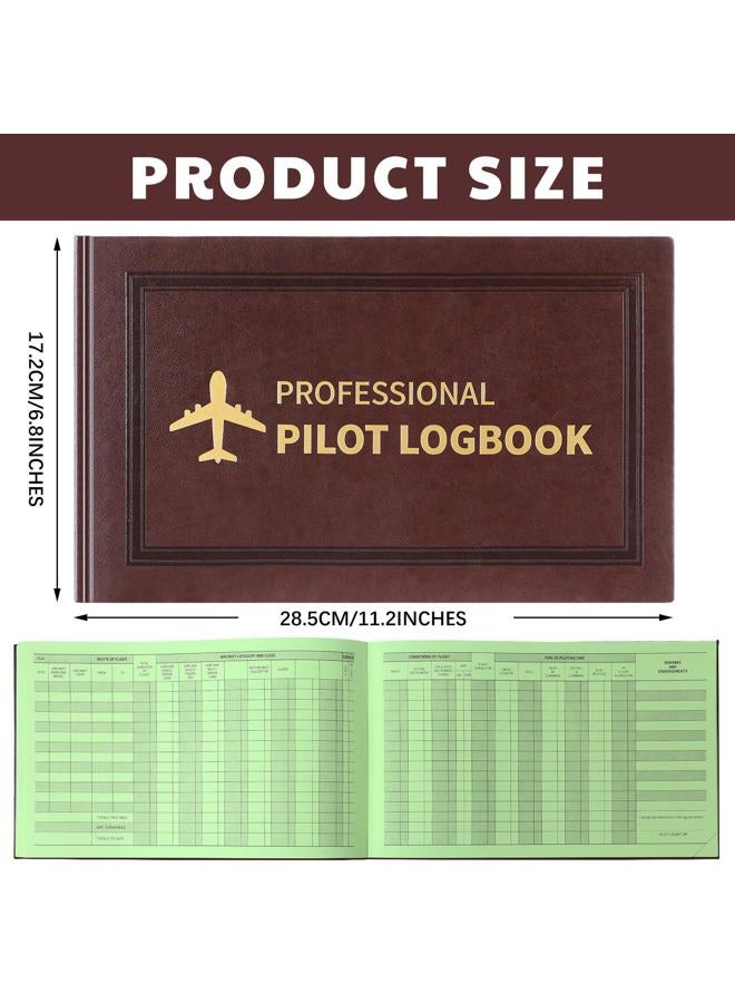 Gilprop 1 Pack Professional Pilot Logbook 128 Sheets Flight Logbook Brown Leather Hardcover Large Aircraft Record Book Aviation Gifts and Gear for Students Pilot - Image 2