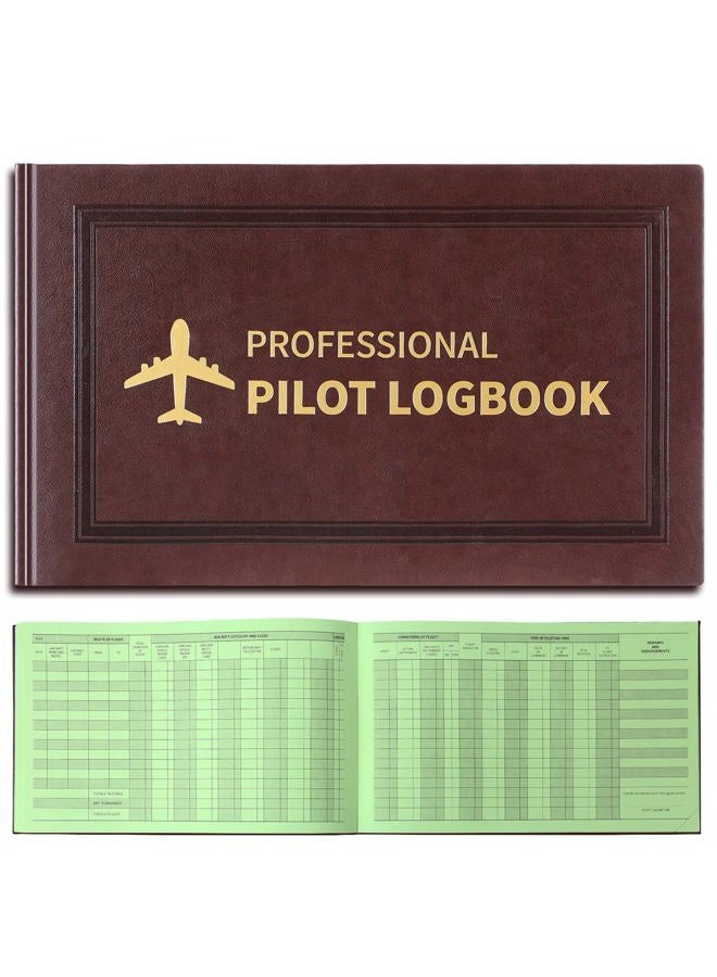 Gilprop 1 Pack Professional Pilot Logbook 128 Sheets Flight Logbook Brown Leather Hardcover Large Aircraft Record Book Aviation Gifts and Gear for Students Pilot - Image 1