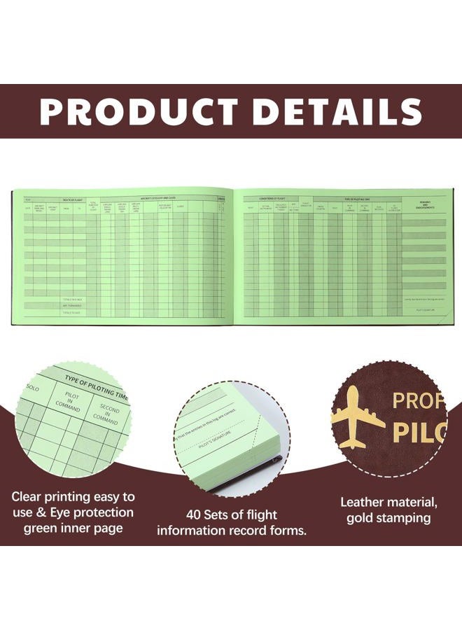 Gilprop 1 Pack Professional Pilot Logbook 128 Sheets Flight Logbook Brown Leather Hardcover Large Aircraft Record Book Aviation Gifts and Gear for Students Pilot - Image 3