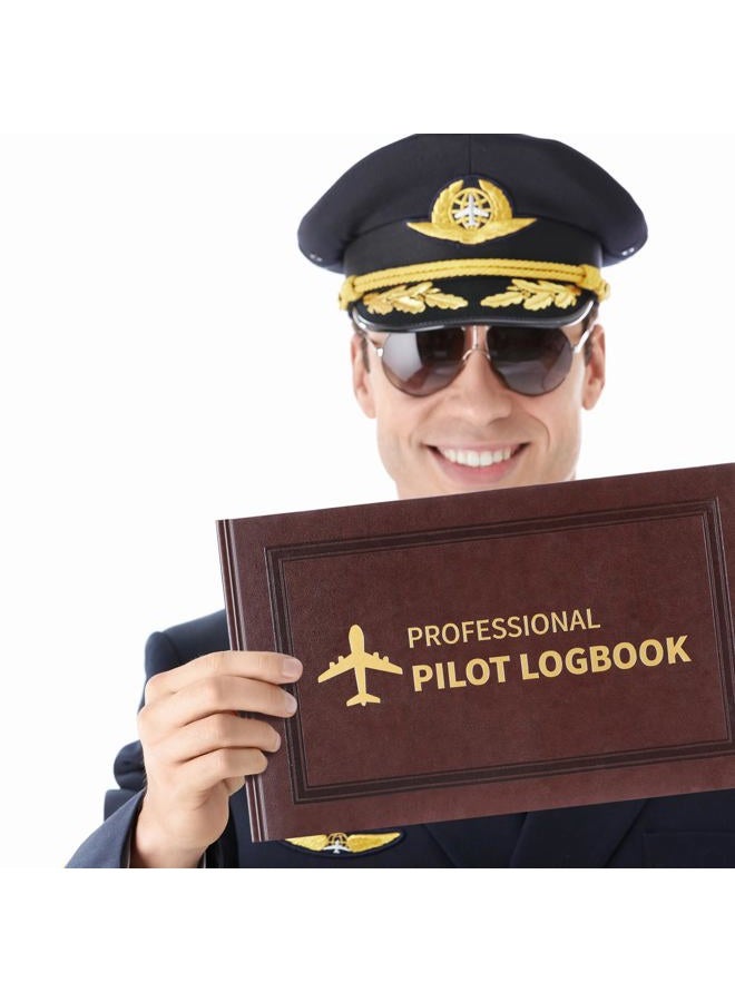 Gilprop 1 Pack Professional Pilot Logbook 128 Sheets Flight Logbook Brown Leather Hardcover Large Aircraft Record Book Aviation Gifts and Gear for Students Pilot - Image 5