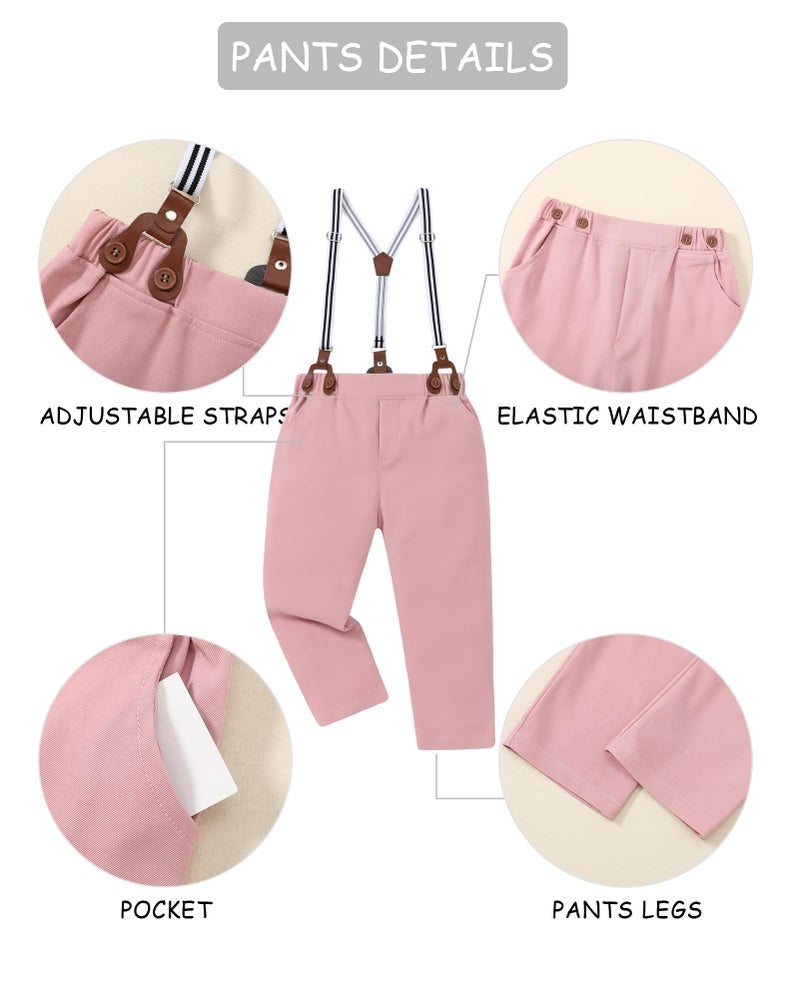 DISAUR Toddler Boy Outfit Suit Dress Shirt with Bowtie/Suspender Pants Gentleman Wedding Outfits Pink 4-5 Years - Image 4