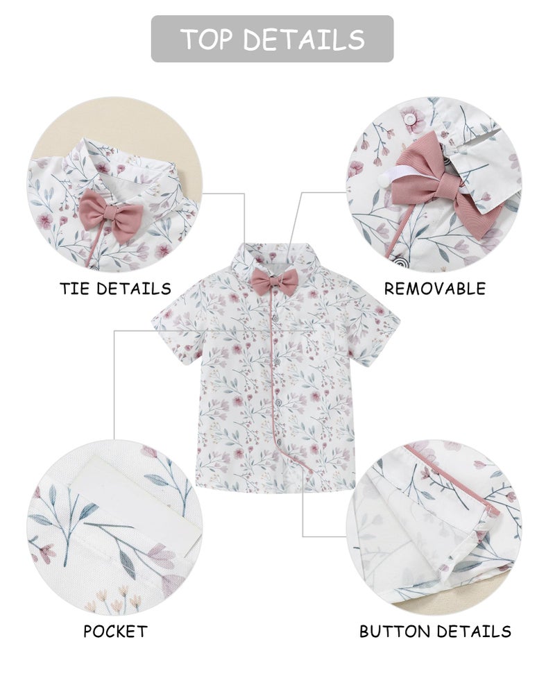 DISAUR Toddler Boy Outfit Suit Dress Shirt with Bowtie/Suspender Pants Gentleman Wedding Outfits Pink 4-5 Years - Image 3
