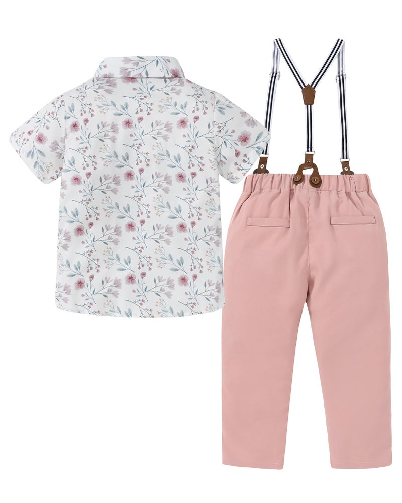 DISAUR Toddler Boy Outfit Suit Dress Shirt with Bowtie/Suspender Pants Gentleman Wedding Outfits Pink 4-5 Years - Image 2