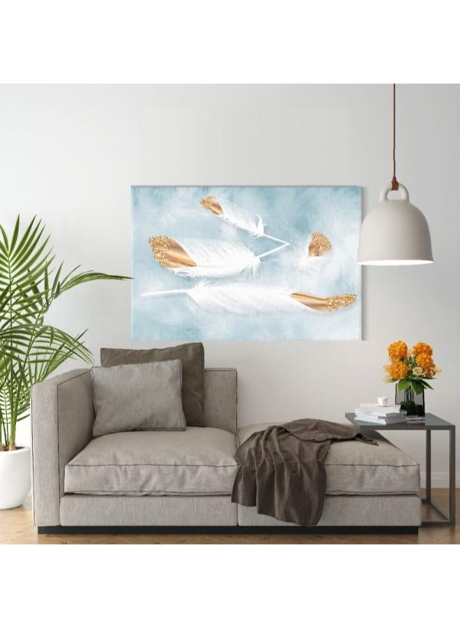 Canvas Wall Art, Abstract Framed Portrait of White and gold feathers