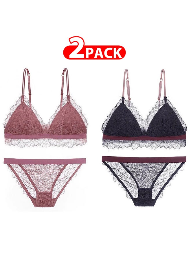 MARGOUN 2 Packs For Women's Large Size Bra and Panty Set Underwear Triangle Cup Underwear Lingerie Multicolour - Image 1