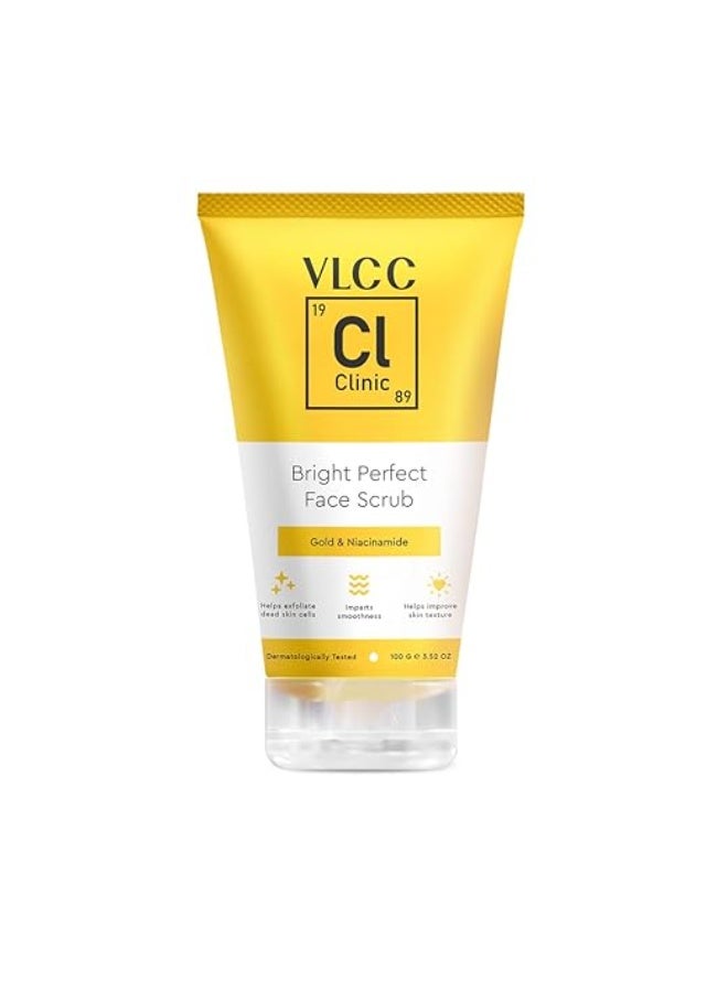 VLCC Clinic Bright Perfect Face Scrub - 100g | Mild Exfoliation | Brightening Face Scrub | Skin Brightening Scrub with 24K Gold Particles and Niacinamide| Smooth Skin Texture - Image 1