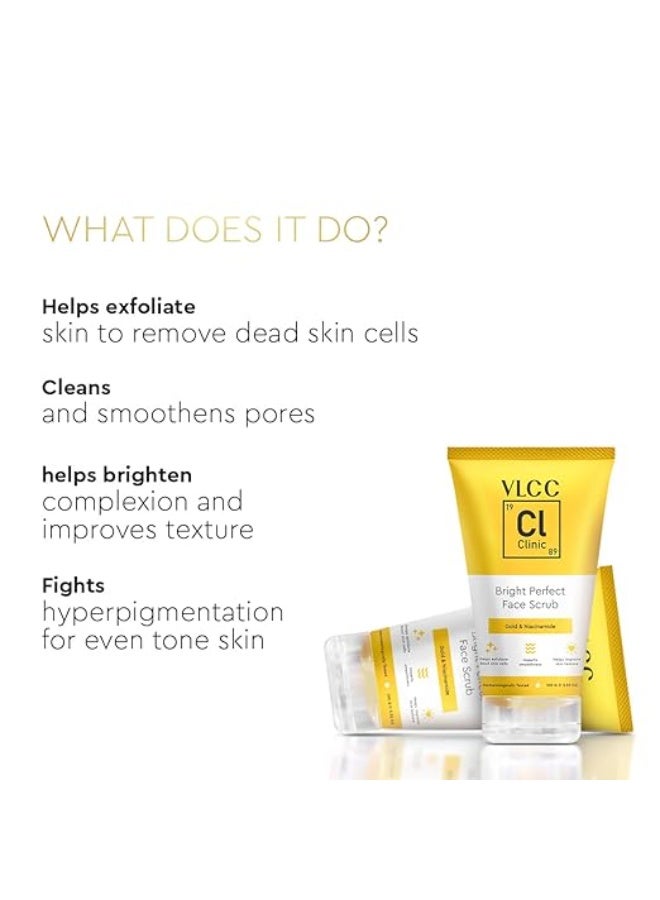 VLCC Clinic Bright Perfect Face Scrub - 100g | Mild Exfoliation | Brightening Face Scrub | Skin Brightening Scrub with 24K Gold Particles and Niacinamide| Smooth Skin Texture - Image 2