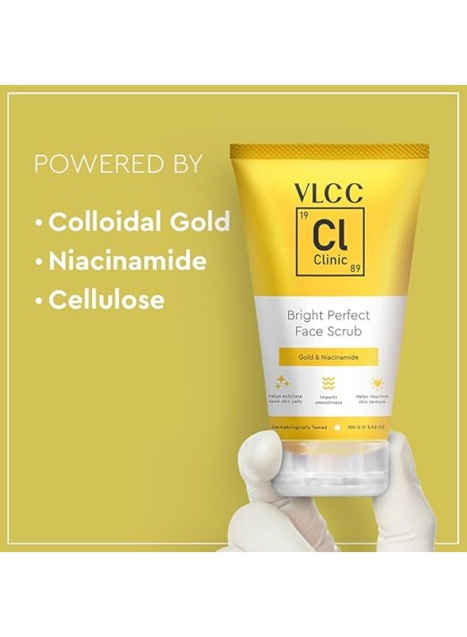 VLCC Clinic Bright Perfect Face Scrub - 100g | Mild Exfoliation | Brightening Face Scrub | Skin Brightening Scrub with 24K Gold Particles and Niacinamide| Smooth Skin Texture - Image 4