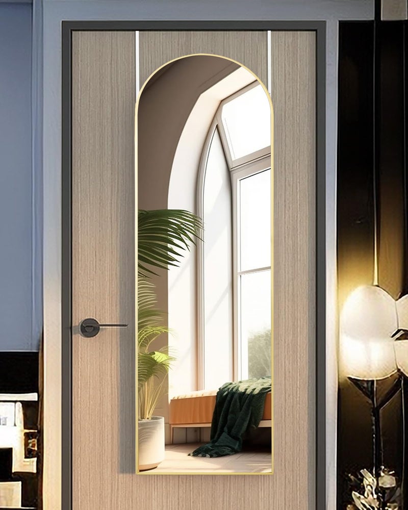 KOMCOTE Full Length Mirror 48x14 Inches - Over The Door Hanging Mirror for Bedroom, Living Room, Closet - Arch Floor Mirror, Door Mirror with Gold Frame - No Drill Easy Install - Image 2