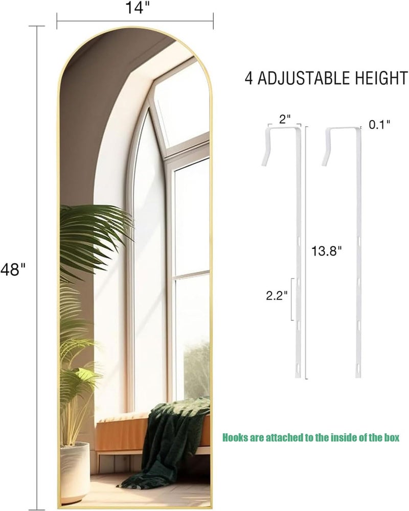 KOMCOTE Full Length Mirror 48x14 Inches - Over The Door Hanging Mirror for Bedroom, Living Room, Closet - Arch Floor Mirror, Door Mirror with Gold Frame - No Drill Easy Install - Image 4