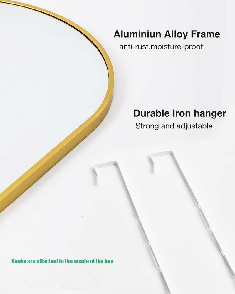 KOMCOTE Full Length Mirror 48x14 Inches - Over The Door Hanging Mirror for Bedroom, Living Room, Closet - Arch Floor Mirror, Door Mirror with Gold Frame - No Drill Easy Install - Image 3
