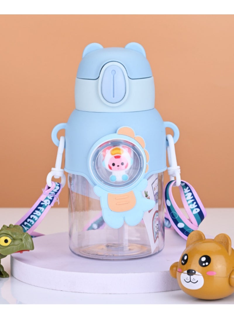 Portable Cute Cartoon Kid Water Bottle, Flip Top Straw Water Cup With Strap, Suitable For Outdoor Sports, Fitness,1pc,600ml  - Image 2