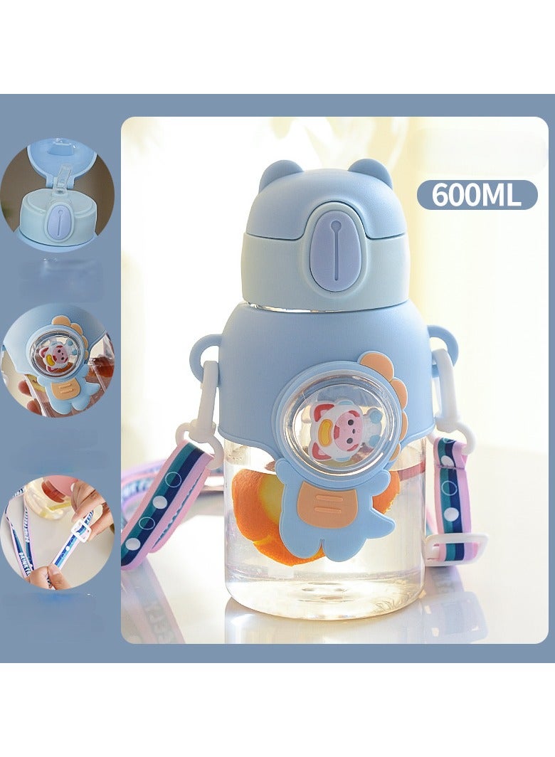 Portable Cute Cartoon Kid Water Bottle, Flip Top Straw Water Cup With Strap, Suitable For Outdoor Sports, Fitness,1pc,600ml  - Image 3