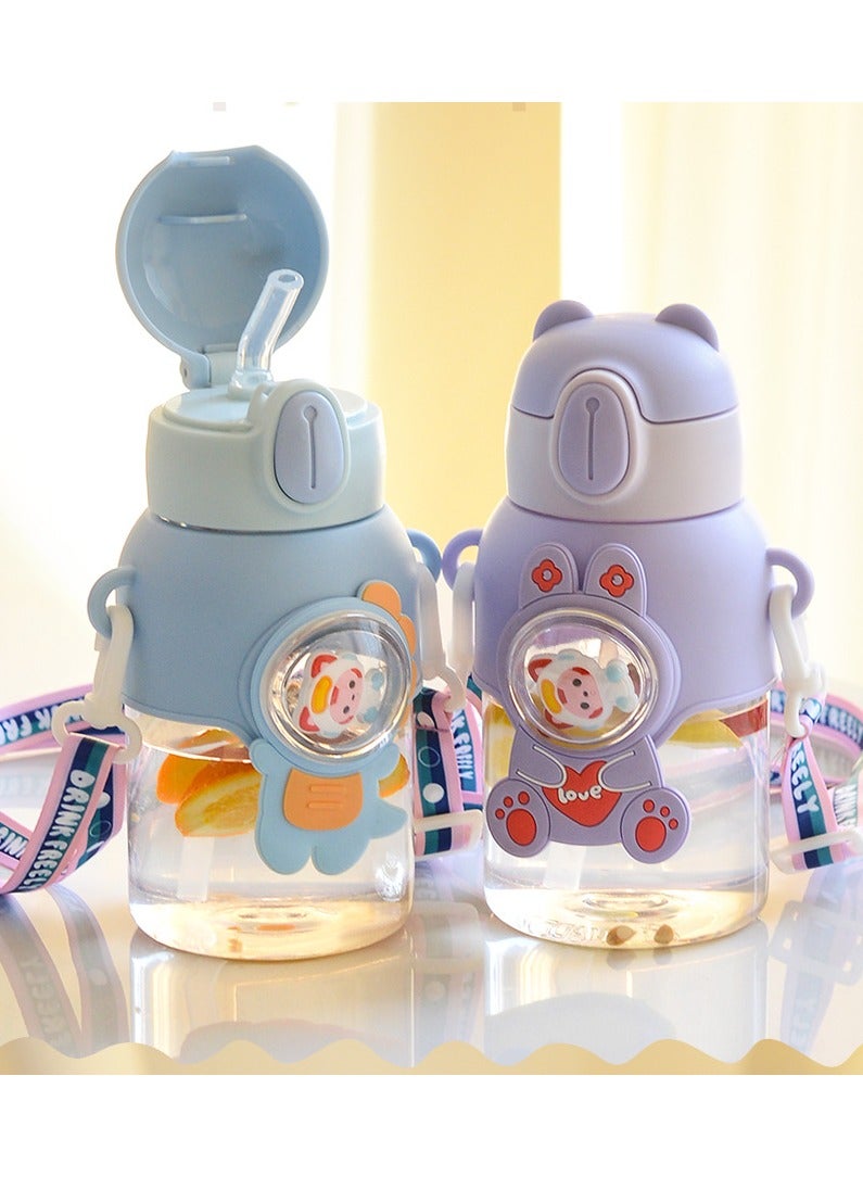 Portable Cute Cartoon Kid Water Bottle, Flip Top Straw Water Cup With Strap, Suitable For Outdoor Sports, Fitness,1pc,600ml  - Image 5