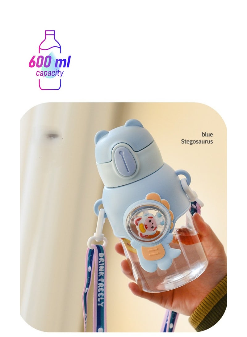 Portable Cute Cartoon Kid Water Bottle, Flip Top Straw Water Cup With Strap, Suitable For Outdoor Sports, Fitness,1pc,600ml  - Image 1