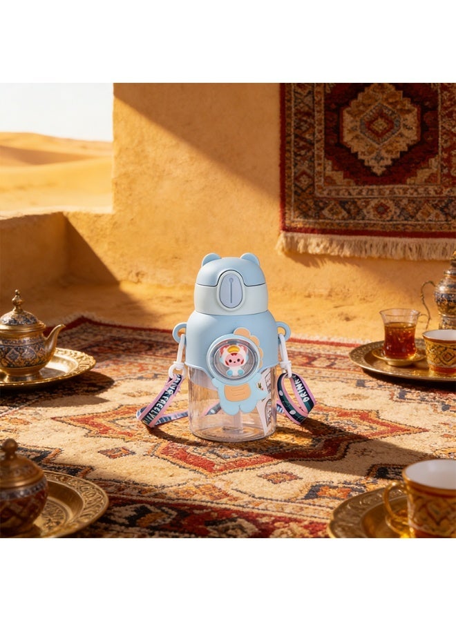 لطيف كرتون زجاجة ماء للأطفال مع 3D دمية الديكور، الوجه أعلى القش & حزام قابل للتعديل، تسرب-- برهان & BPA-- مجانا، 600 مل، مثالية للرياضة في الهواء الطلق & مدرسة، 1 حزمة - Image 2