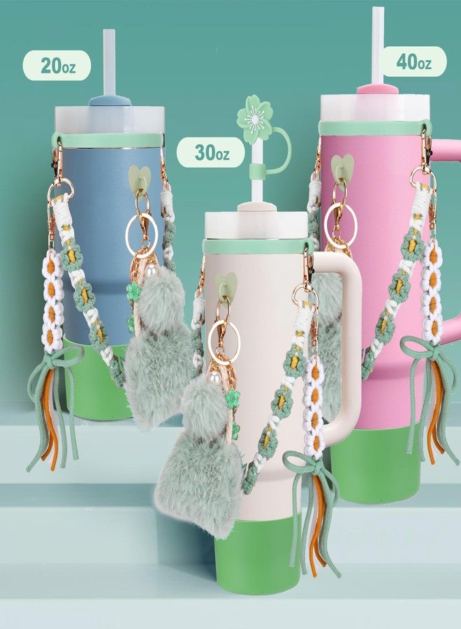 Mity rain 8PCS Cup Accessories Set for Stanley cup 20oz 30oz 40oz tumbler with handle, Including Water Bottle Handle Strap, Straw Topper Cover, Keychain Charms, Boot, Kids Cup Decorate(Green) - Image 3