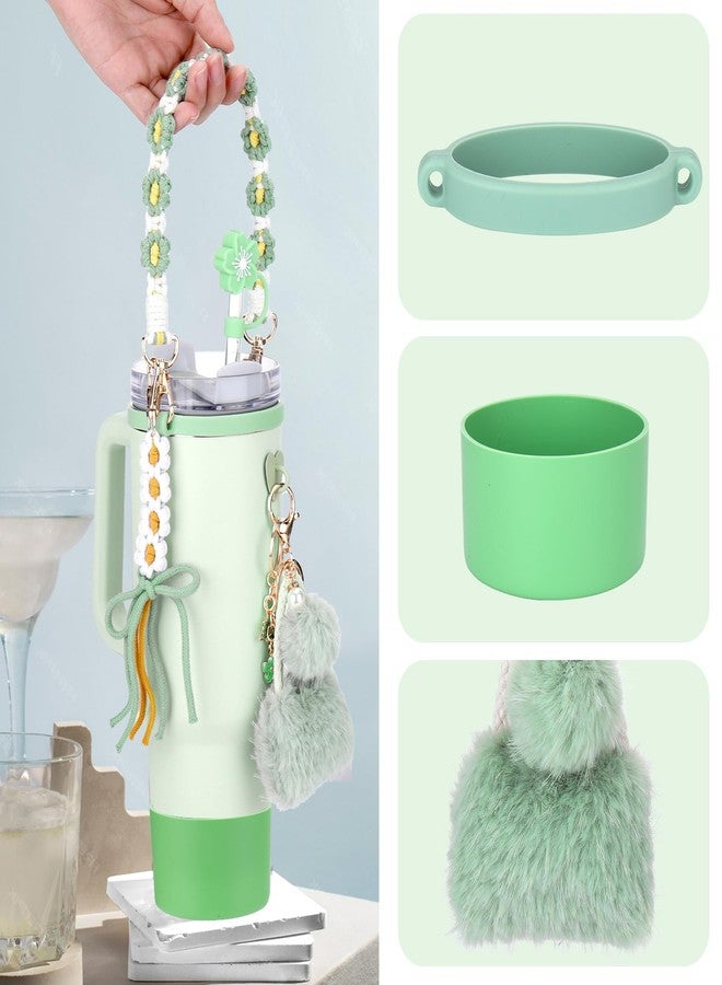 Mity rain 8PCS Cup Accessories Set for Stanley cup 20oz 30oz 40oz tumbler with handle, Including Water Bottle Handle Strap, Straw Topper Cover, Keychain Charms, Boot, Kids Cup Decorate(Green) - Image 4