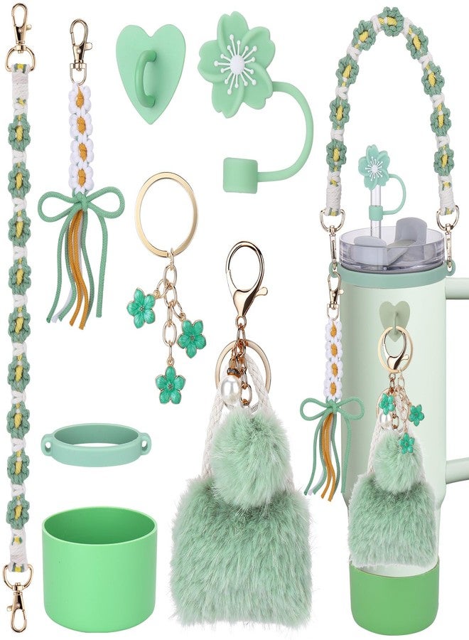 Mity rain 8PCS Cup Accessories Set for Stanley cup 20oz 30oz 40oz tumbler with handle, Including Water Bottle Handle Strap, Straw Topper Cover, Keychain Charms, Boot, Kids Cup Decorate(Green) - Image 1
