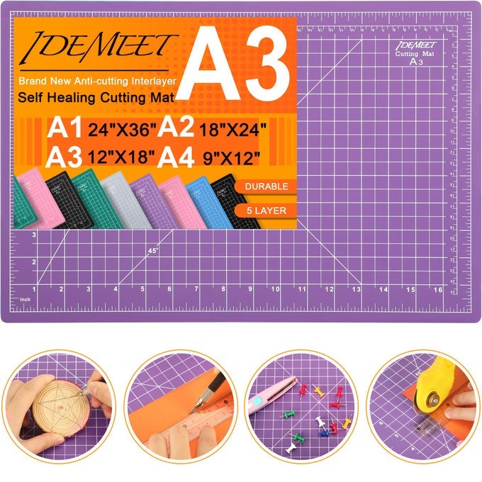 THICKENED 18X12 SELF HEALING CUTTING MAT ROTARY CUTTING SEWING MAT FOR CRAFTS 5PLY BLADE TABLE PROTECTOR CUT BOARD FOR FABRIC LEATHER CUTTING QUILTING MODELING HOBBY PROJECT A3 PURPLE