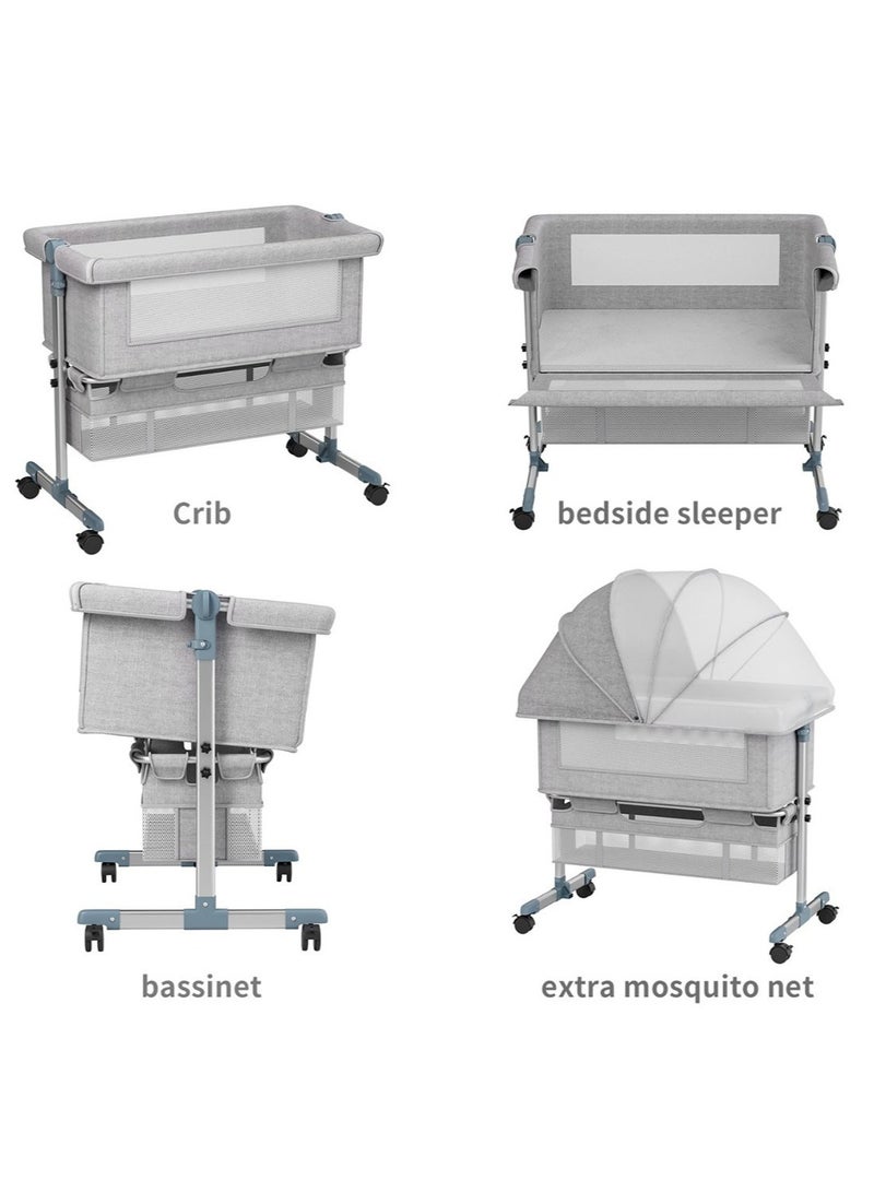 Al LIFE Portable Baby Bedside Sleeper Crib with Removable Mosquito Net, Foldable Design & Breathable Mesh - Grey, 95x60x80cm - Image 2
