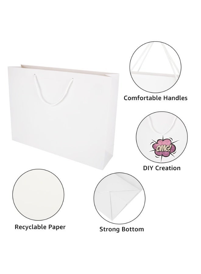 jaexest 20 Pack Kraft Paper Gift Bags, White Shopping Bags with Handles for Retail, Grocery, Party Favors – 28 x 10 x 33 cm Bulk - Image 2