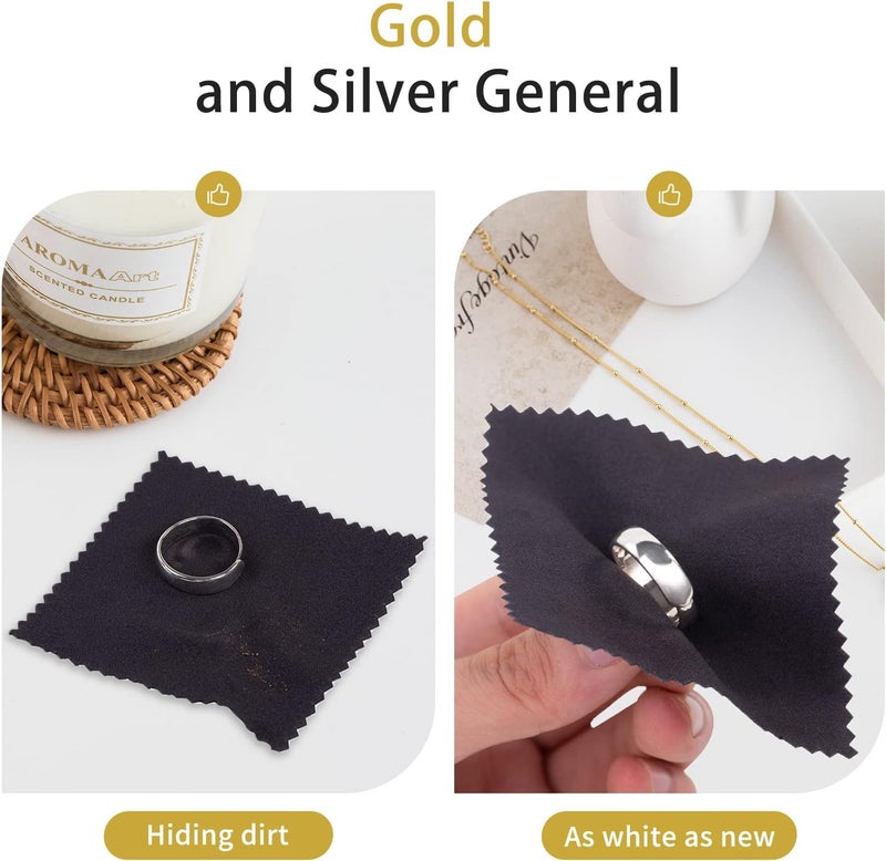 CATIFLIN 100pcs Premium Jewelry Cleaning Cloth, Silver Polishing Cloth Individually Wrapped, for Sterling Silver, Gold, Brass, Silverware, Coin, Ring, Watch and More (Black, 3.15" x 3.15") - Image 4