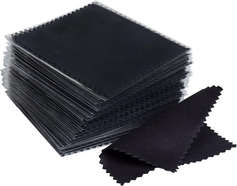 CATIFLIN 100pcs Premium Jewelry Cleaning Cloth, Silver Polishing Cloth Individually Wrapped, for Sterling Silver, Gold, Brass, Silverware, Coin, Ring, Watch and More (Black, 3.15" x 3.15") - Image 1