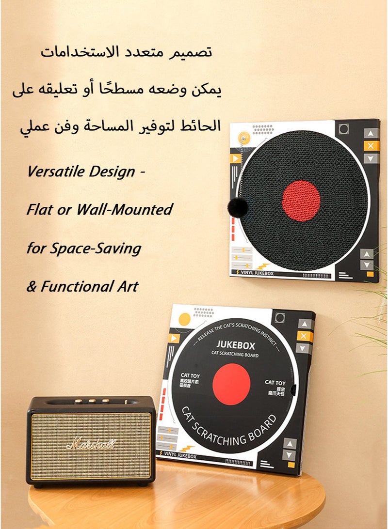 Music-Themed Cat Scratcher for Saudi Homes - Vinyl Record Design with Spring Ball, Saves Furniture from Persian Cats, Eco-Friendly Scratching Board - Image 4