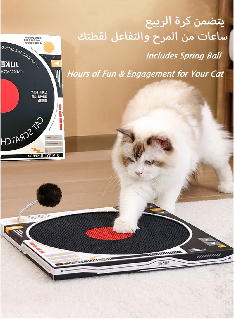 Music-Themed Cat Scratcher for Saudi Homes - Vinyl Record Design with Spring Ball, Saves Furniture from Persian Cats, Eco-Friendly Scratching Board - Image 2