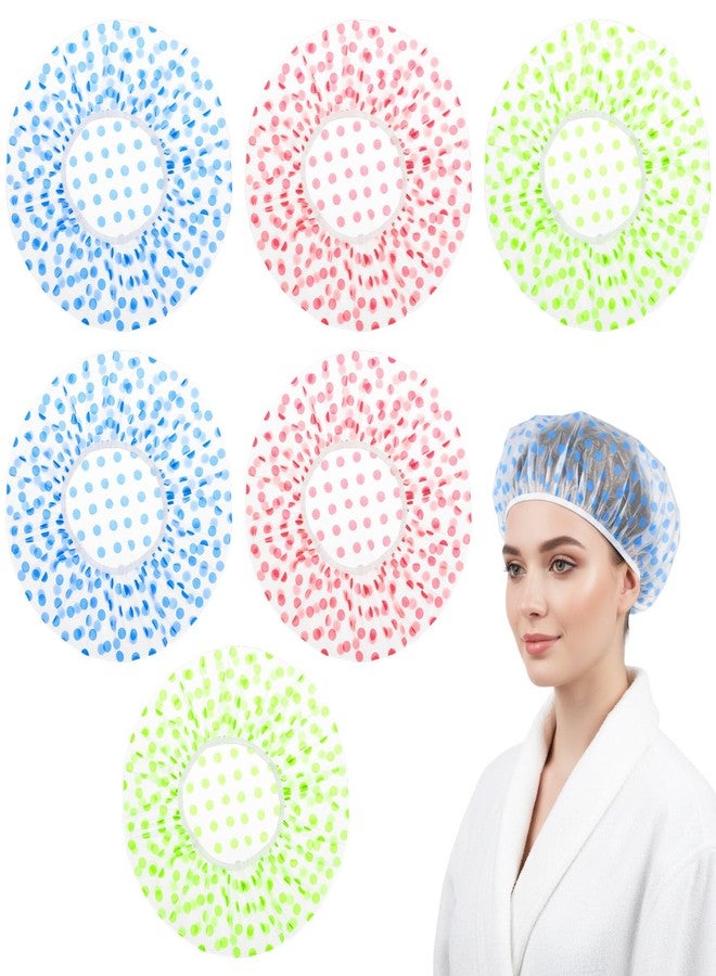Aysatogc 6PCS Shower Caps, Waterproof Reusable Plastic Shower Caps Elastic Band Flower Printed Hair Cap Bath Hair Hat for Women Ladies Spa Salon (Red+Green+Blue - Image 1