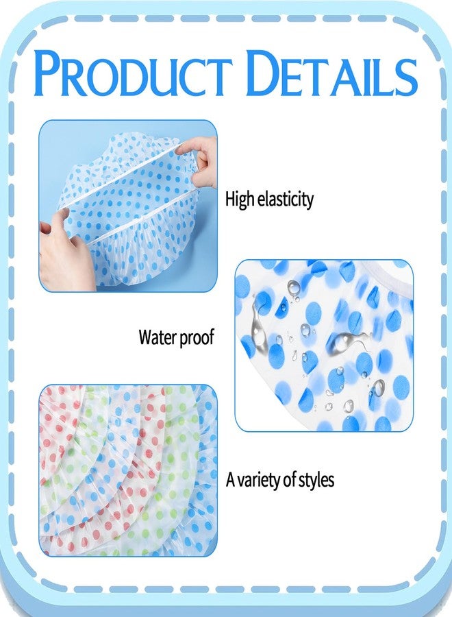 Aysatogc 6PCS Shower Caps, Waterproof Reusable Plastic Shower Caps Elastic Band Flower Printed Hair Cap Bath Hair Hat for Women Ladies Spa Salon (Red+Green+Blue - Image 3