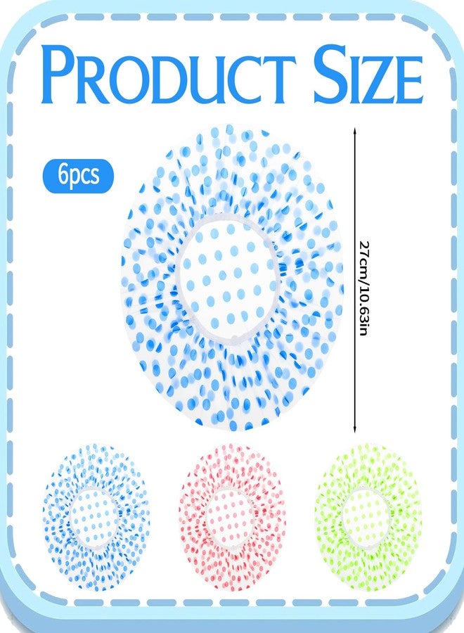 Aysatogc 6PCS Shower Caps, Waterproof Reusable Plastic Shower Caps Elastic Band Flower Printed Hair Cap Bath Hair Hat for Women Ladies Spa Salon (Red+Green+Blue - Image 2