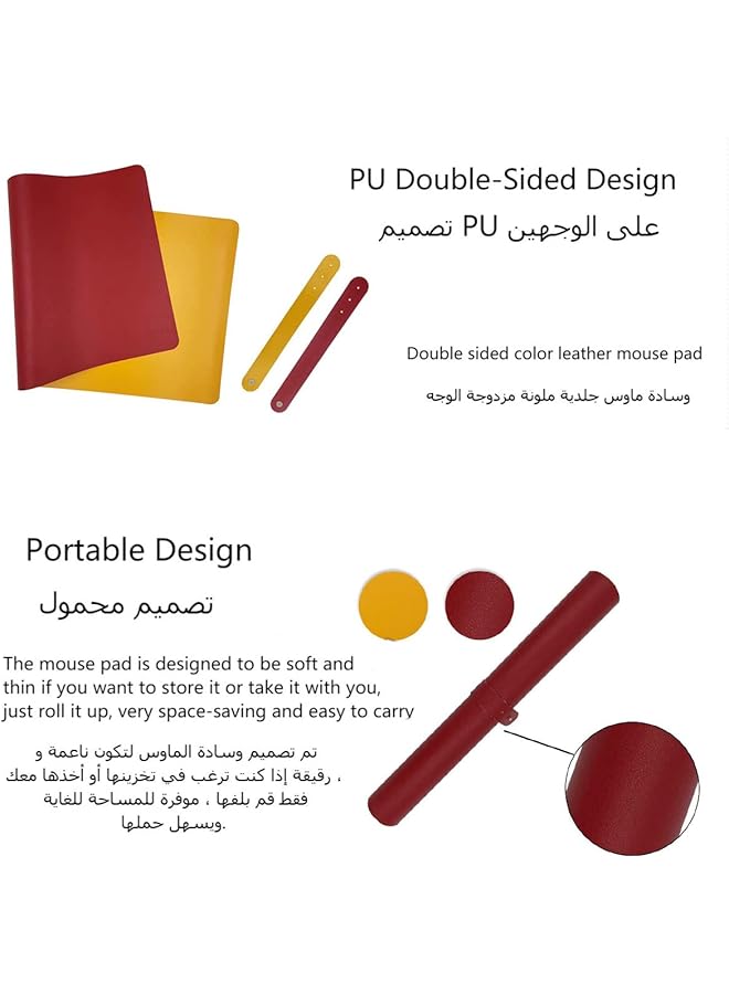 erorex Leather Desk Mat Protective Cover Mouse Pad Double Sided Color Non Slip Pu Leather Desk Mat Laptop Desk Mat 80 X 40Cm Waterproof Desk Writing Pad Suitable For Office And Home Red + Orange - Image 2