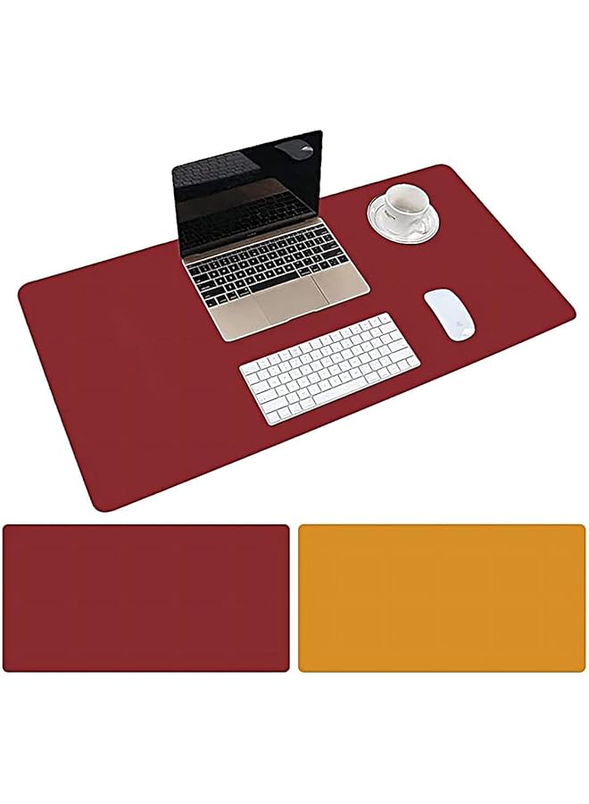 erorex Leather Desk Mat Protective Cover Mouse Pad Double Sided Color Non Slip Pu Leather Desk Mat Laptop Desk Mat 80 X 40Cm Waterproof Desk Writing Pad Suitable For Office And Home Red + Orange - Image 1