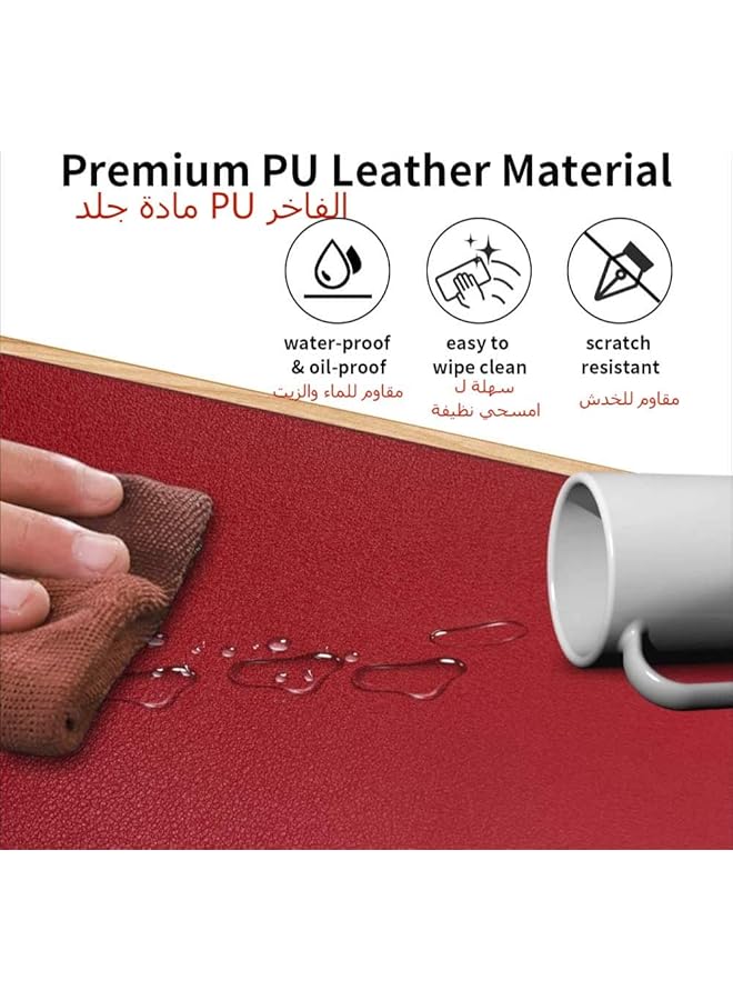 erorex Leather Desk Mat Protective Cover Mouse Pad Double Sided Color Non Slip Pu Leather Desk Mat Laptop Desk Mat 80 X 40Cm Waterproof Desk Writing Pad Suitable For Office And Home Red + Orange - Image 3