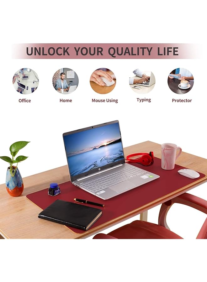 erorex Leather Desk Mat Protective Cover Mouse Pad Double Sided Color Non Slip Pu Leather Desk Mat Laptop Desk Mat 80 X 40Cm Waterproof Desk Writing Pad Suitable For Office And Home Red + Orange - Image 4