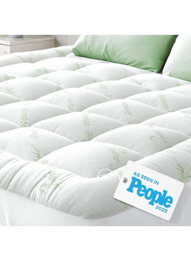 Niagara Sleep Solution Viscose Made from Bamboo Full Mattress Topper - Thick Cooling Breathable Pillow Top Mattress Pad for Back Pain Relief - Deep Pocket Topper Fits 8-20 Inches Mattress - Image 1