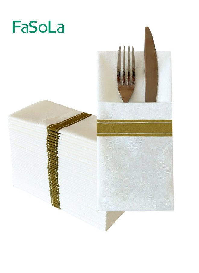 Fasola 50 Pieces Disposable Napkins Flatware Pocket Wedding Party Linen Feel Prefolded for Silverware  - Image 1