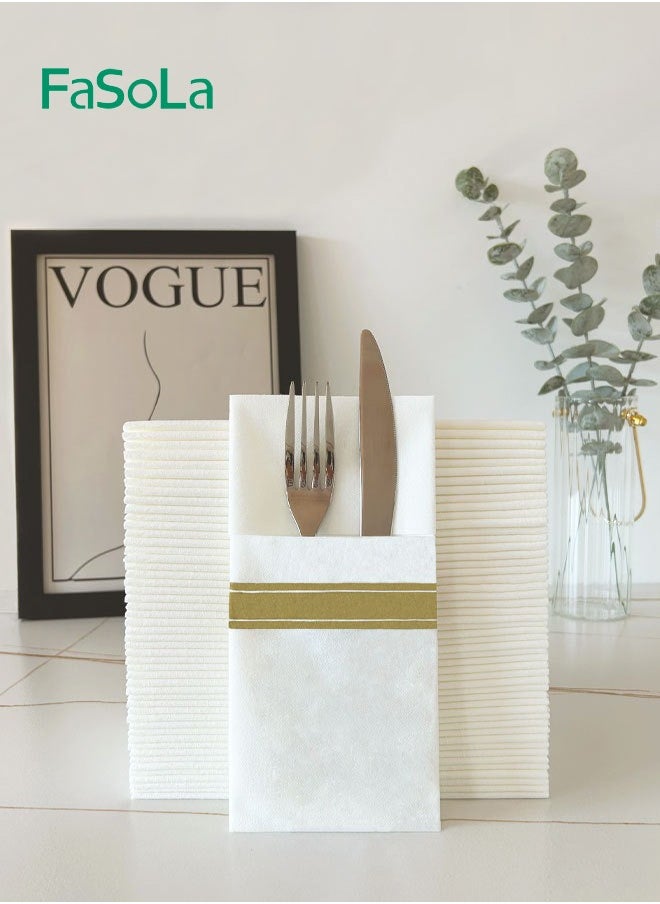 Fasola 50 Pieces Disposable Napkins Flatware Pocket Wedding Party Linen Feel Prefolded for Silverware  - Image 2