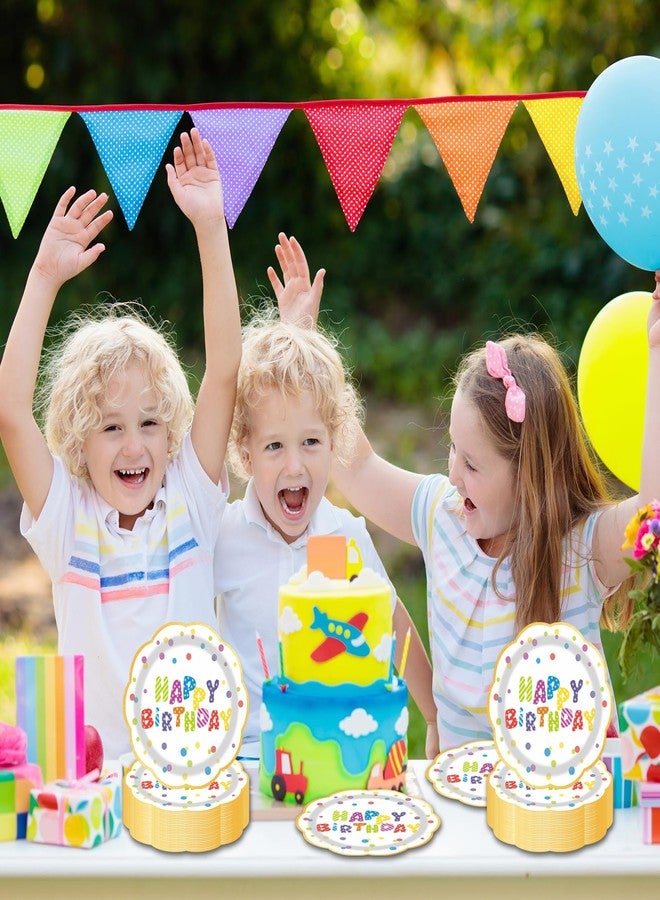 LDFDRT 7inch Happy Birthday Paper Plates 50 pcs Party Decorations Cake Dessert Plates Disposable Dinnerware Tableware for Birthday Party Supplies (rainbow birthday) - Image 4