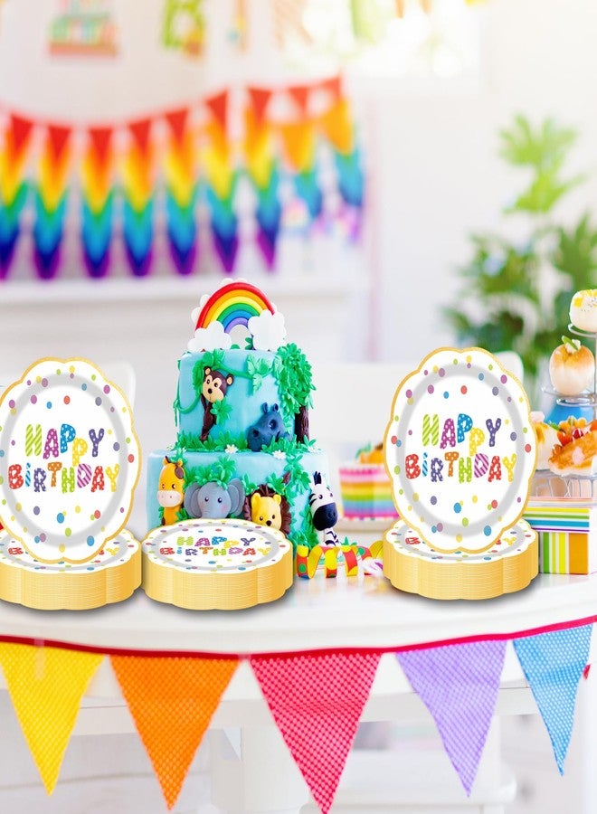 LDFDRT 7inch Happy Birthday Paper Plates 50 pcs Party Decorations Cake Dessert Plates Disposable Dinnerware Tableware for Birthday Party Supplies (rainbow birthday) - Image 2