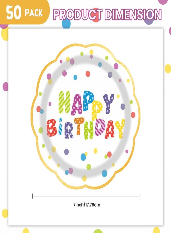 LDFDRT 7inch Happy Birthday Paper Plates 50 pcs Party Decorations Cake Dessert Plates Disposable Dinnerware Tableware for Birthday Party Supplies (rainbow birthday) - Image 5