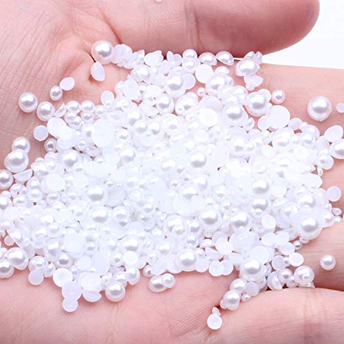 Dowarm 1000 Pieces Flatback Half Pearls, Flat Backed Round Half Pearls for Crafts Jewelry, Mixed Size 4MM 6MM 8MM 10MM 12MM 14MM (White) - Image 3