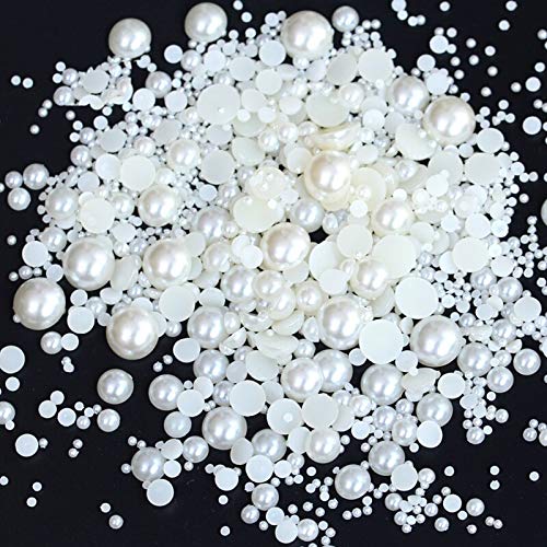 Dowarm 1000 Pieces Flatback Half Pearls, Flat Backed Round Half Pearls for Crafts Jewelry, Mixed Size 4MM 6MM 8MM 10MM 12MM 14MM (White) - Image 2