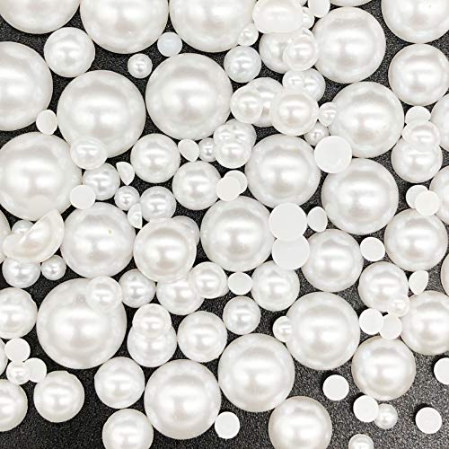 Dowarm 1000 Pieces Flatback Half Pearls, Flat Backed Round Half Pearls for Crafts Jewelry, Mixed Size 4MM 6MM 8MM 10MM 12MM 14MM (White) - Image 1