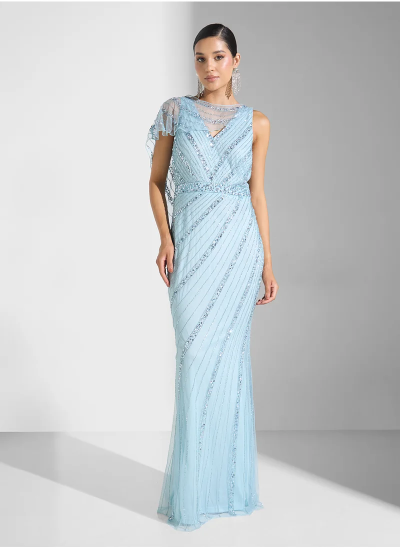 نمشي x Sequin Embellished Dress With Cape Sleeve