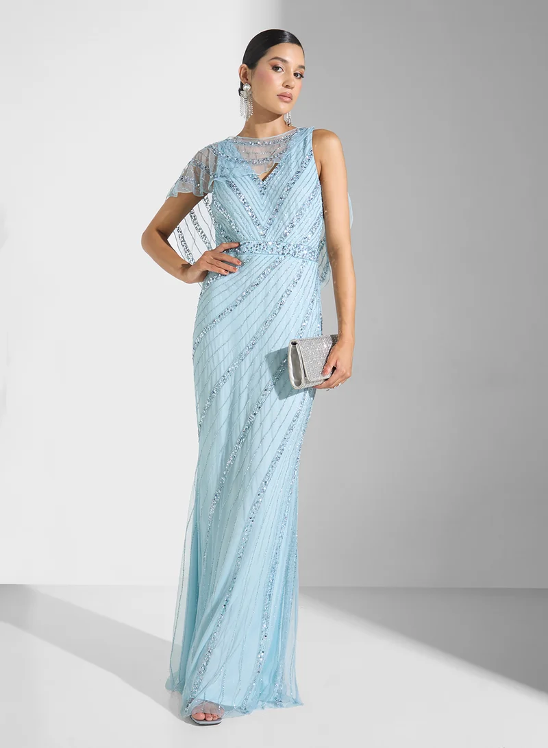 Namshi x Sequin Embellished Dress With Cape Sleeve