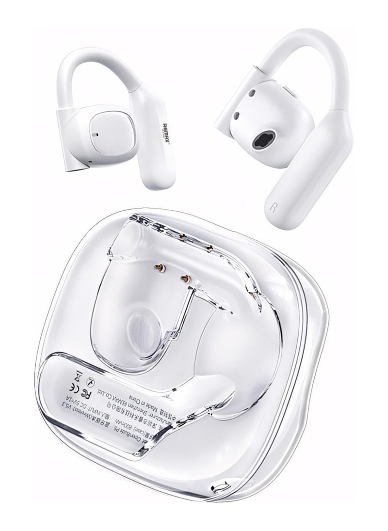 Remax Mena Air Conduction Earbuds OpenBuds P5, 800 mAh Charging Case, 85 mAh EarBud Capacity,Comfortable and Secure Fit, 12H Play Time (White)  - Image 1